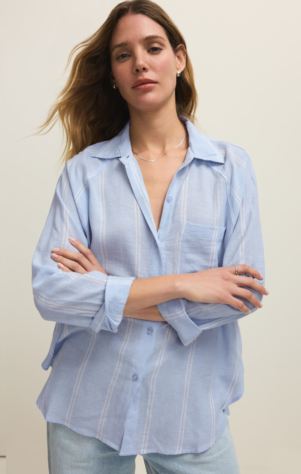 Z Supply The Perfect Linen Top, Blue Light