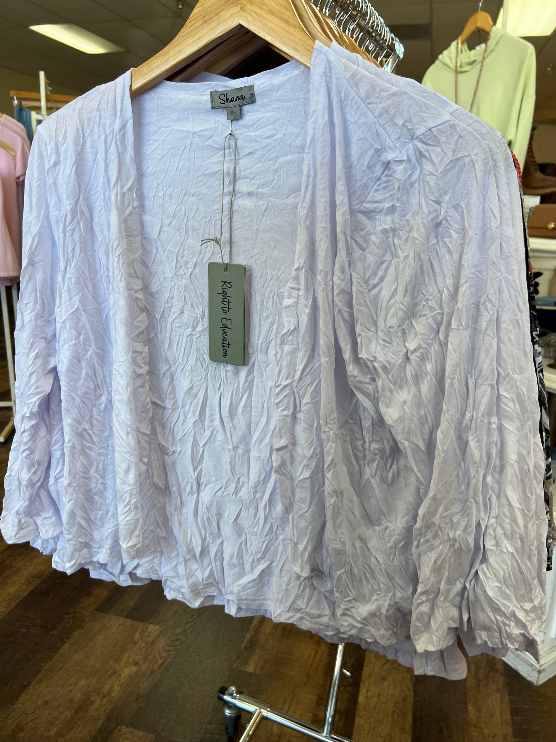 Shana Crinkle Short Solid Cardigan, White