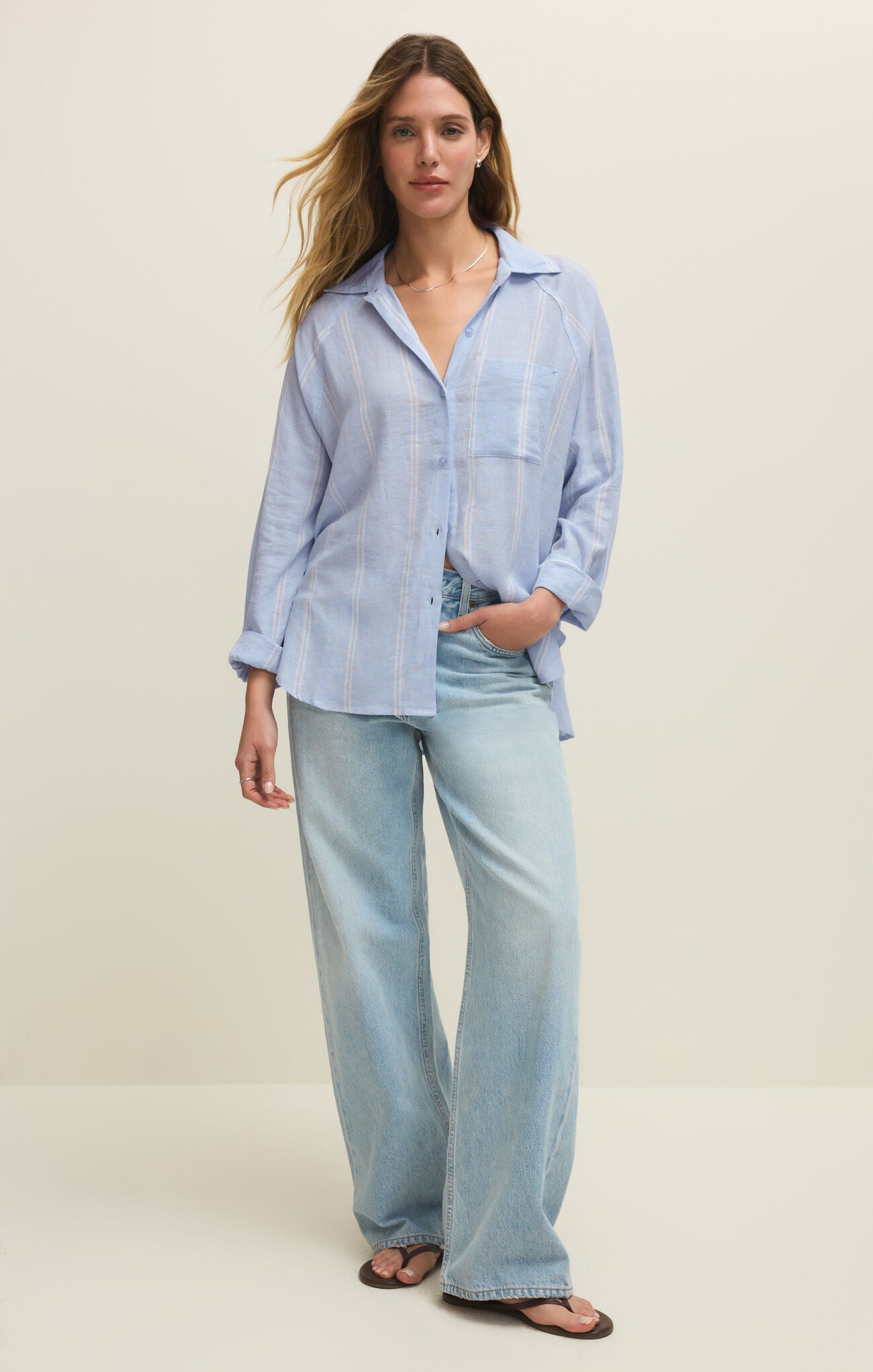 Z Supply The Perfect Linen Top, Blue Light