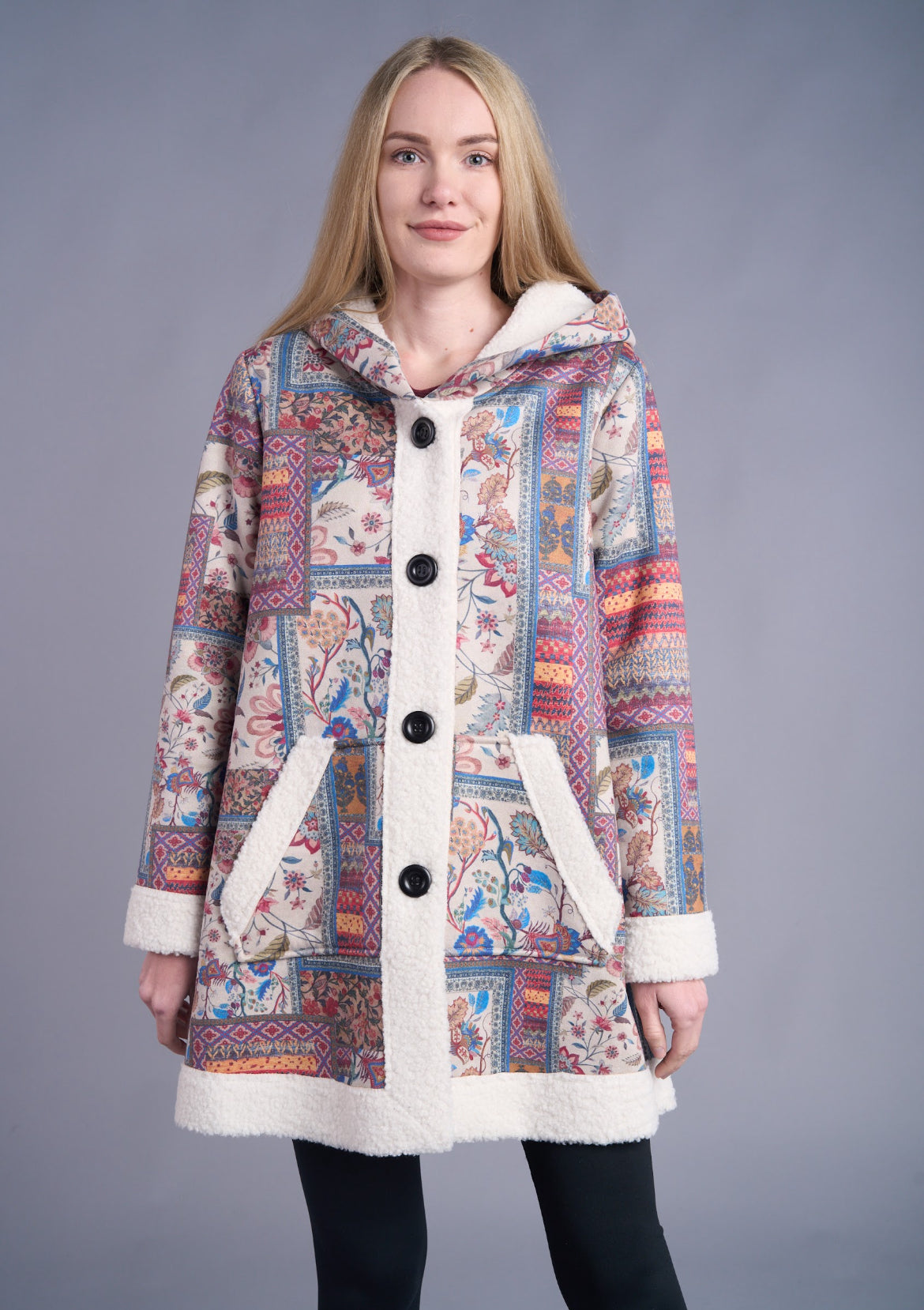 Shana Mixed Print Hoodie, Multi