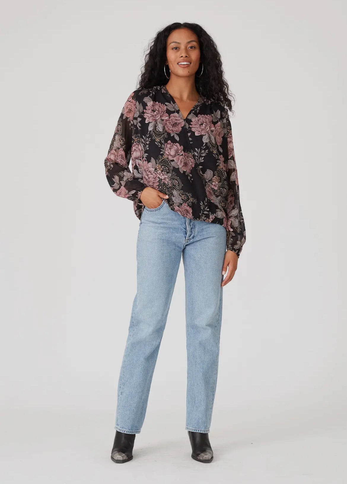 Lovestitch Floral Long Sleeve Surplice Blouse