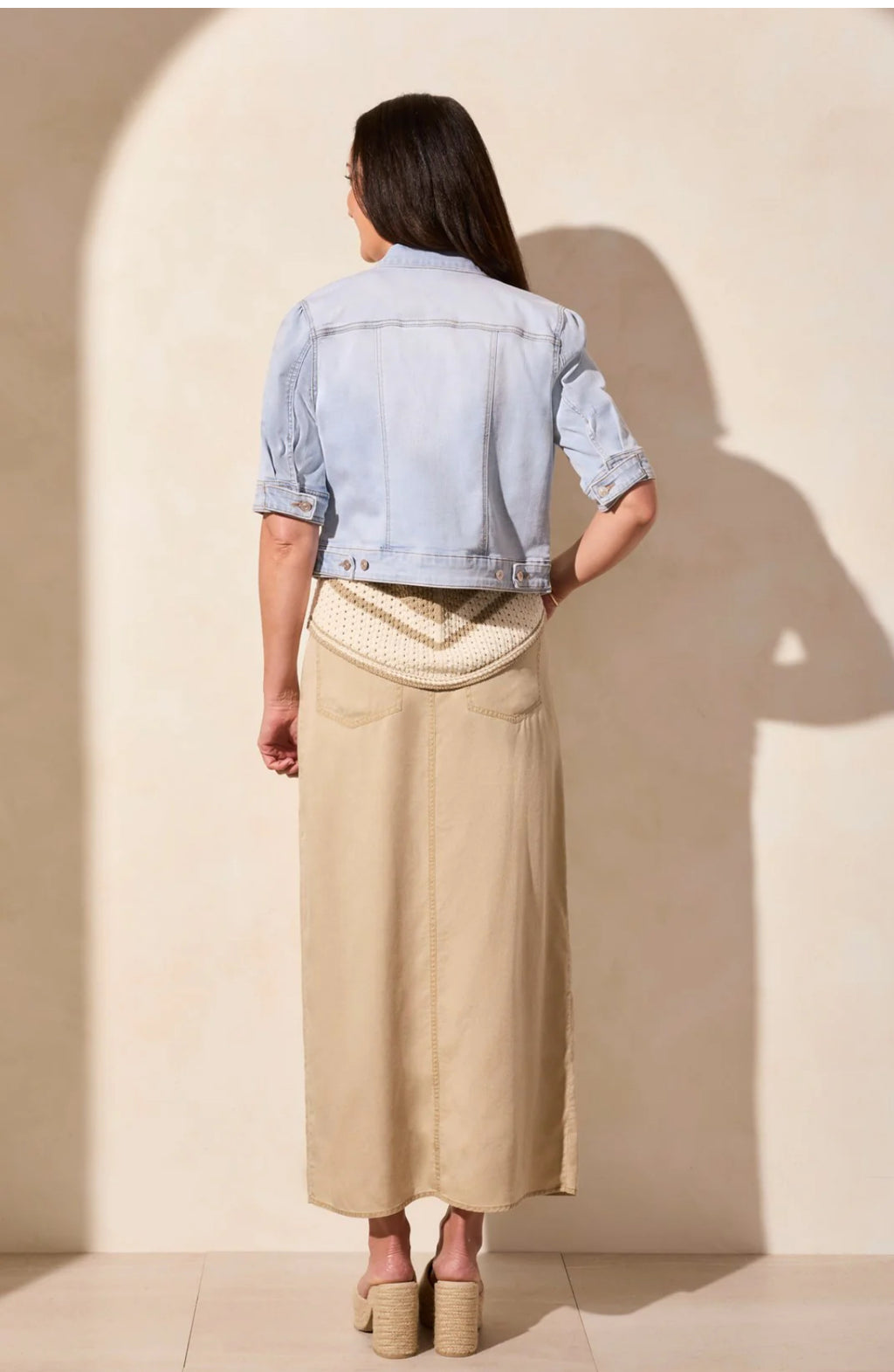 Tribal Comfort Stretch Elbow Sleeve Denim Jacket, Lt Surf