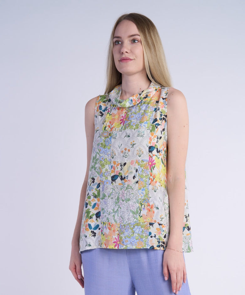 Shana Printed Mock Neck Tank Top, Floral