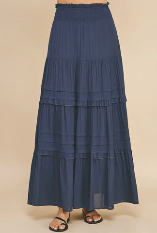Pinch Tiered Maxi Skirt, Dusty Navy