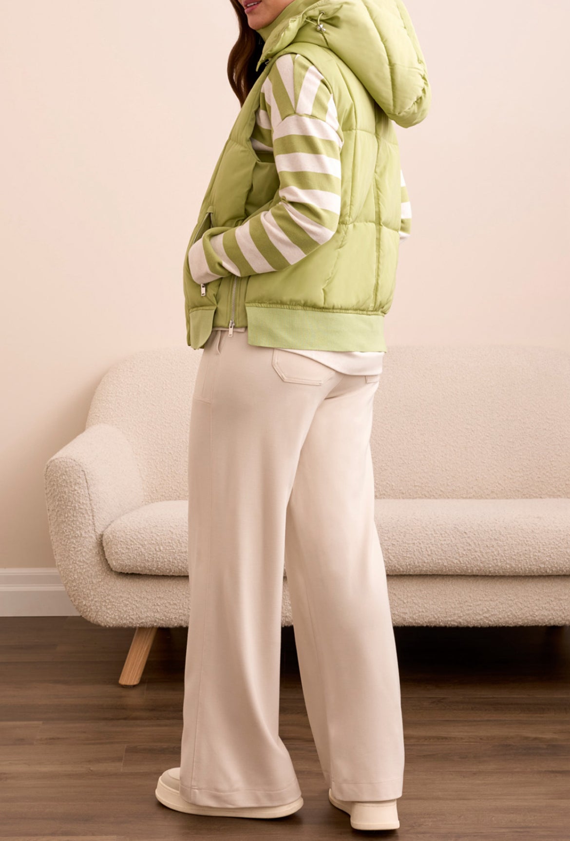 Tribal Quilted Vest W/Removable Hood, Wasabi