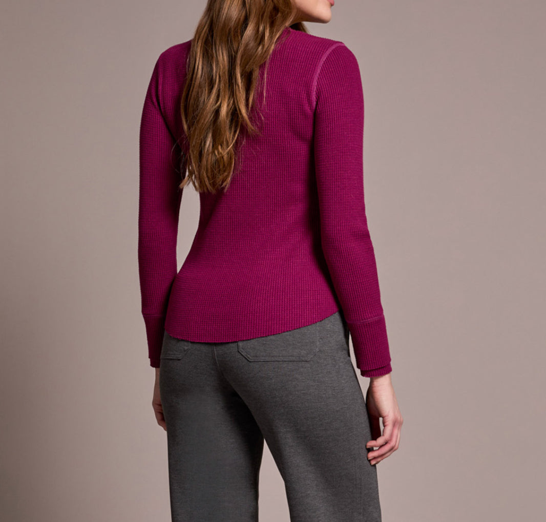 Tribal Henley Top W/Button, Plumwine