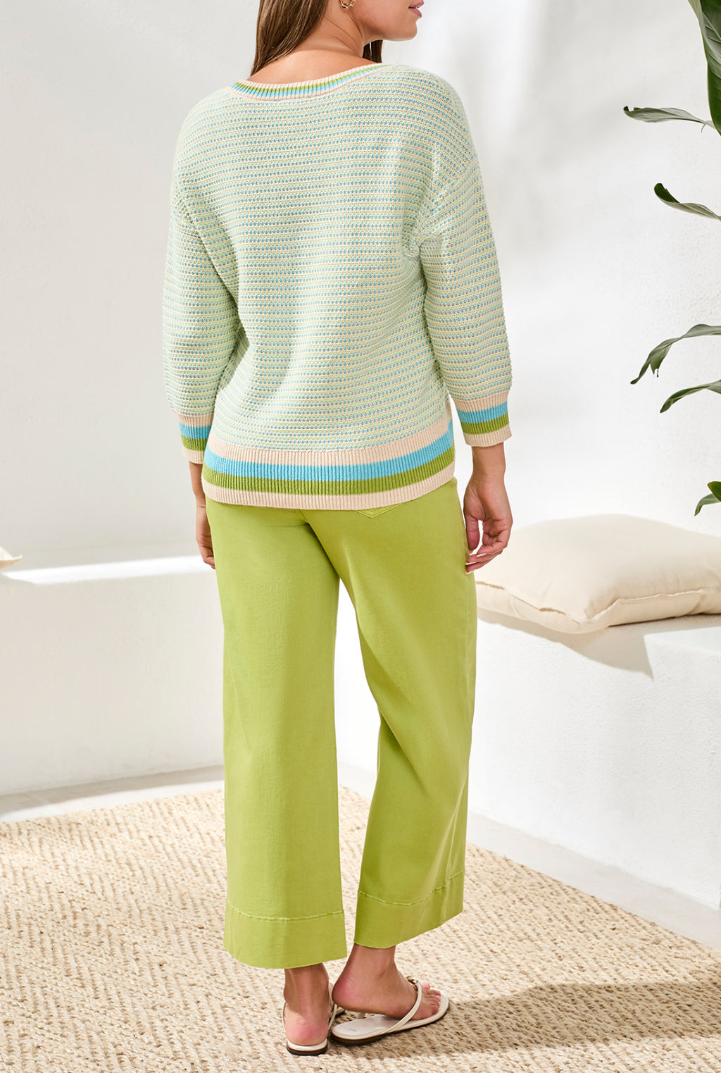 Tribal 3/4 Sleeve Scoop Neck Sweater, Mintleaf