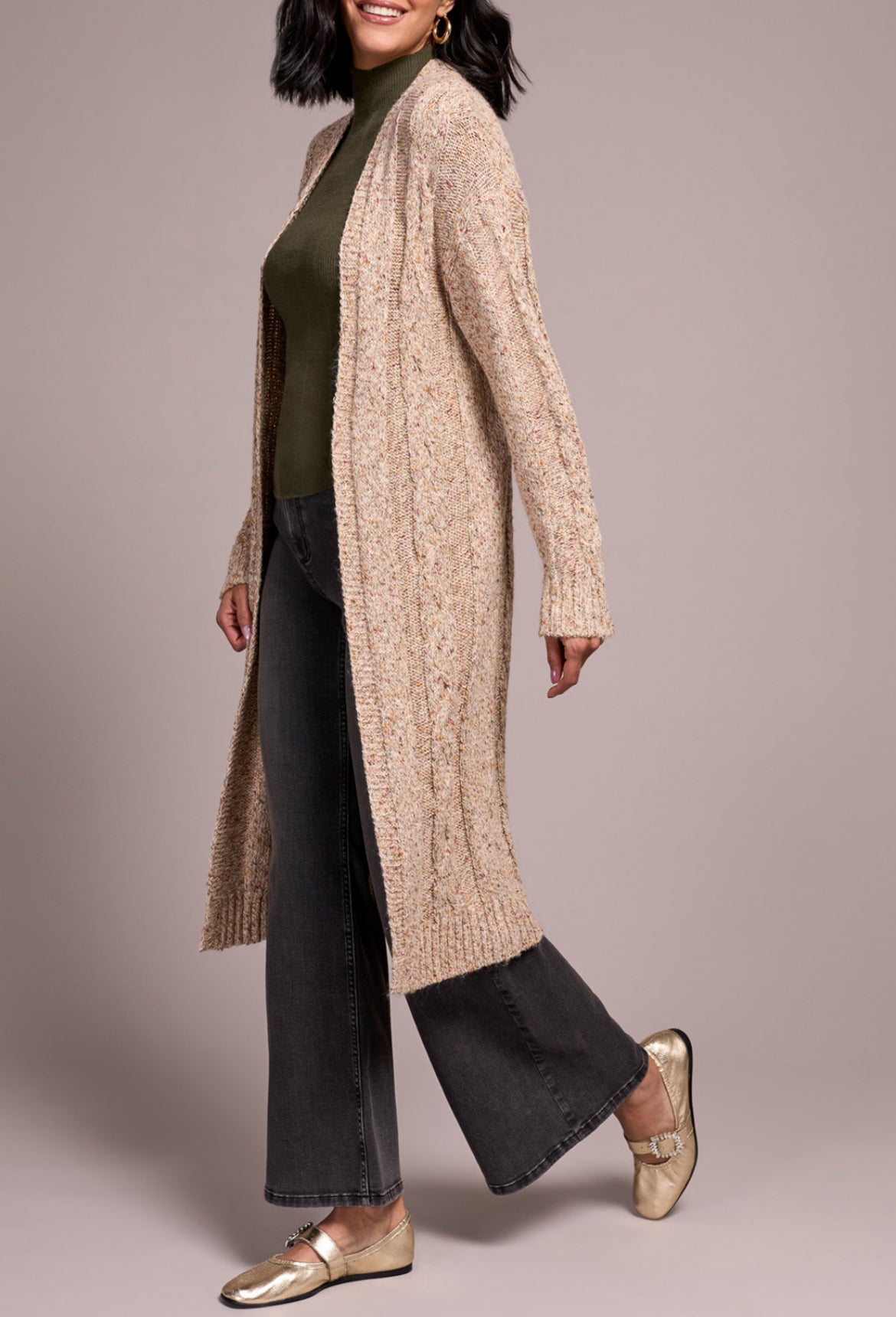 Tribal Textured Multicolored Long Sweater Cardigan, Oatmeal