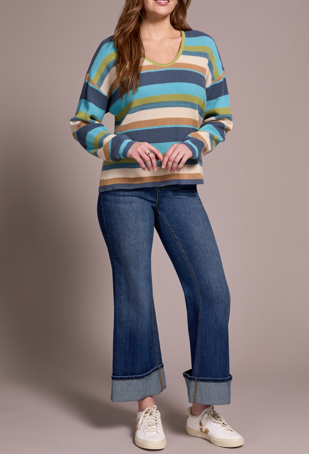 Tribal Long Sleeve U Neck Sweater, Wasabi