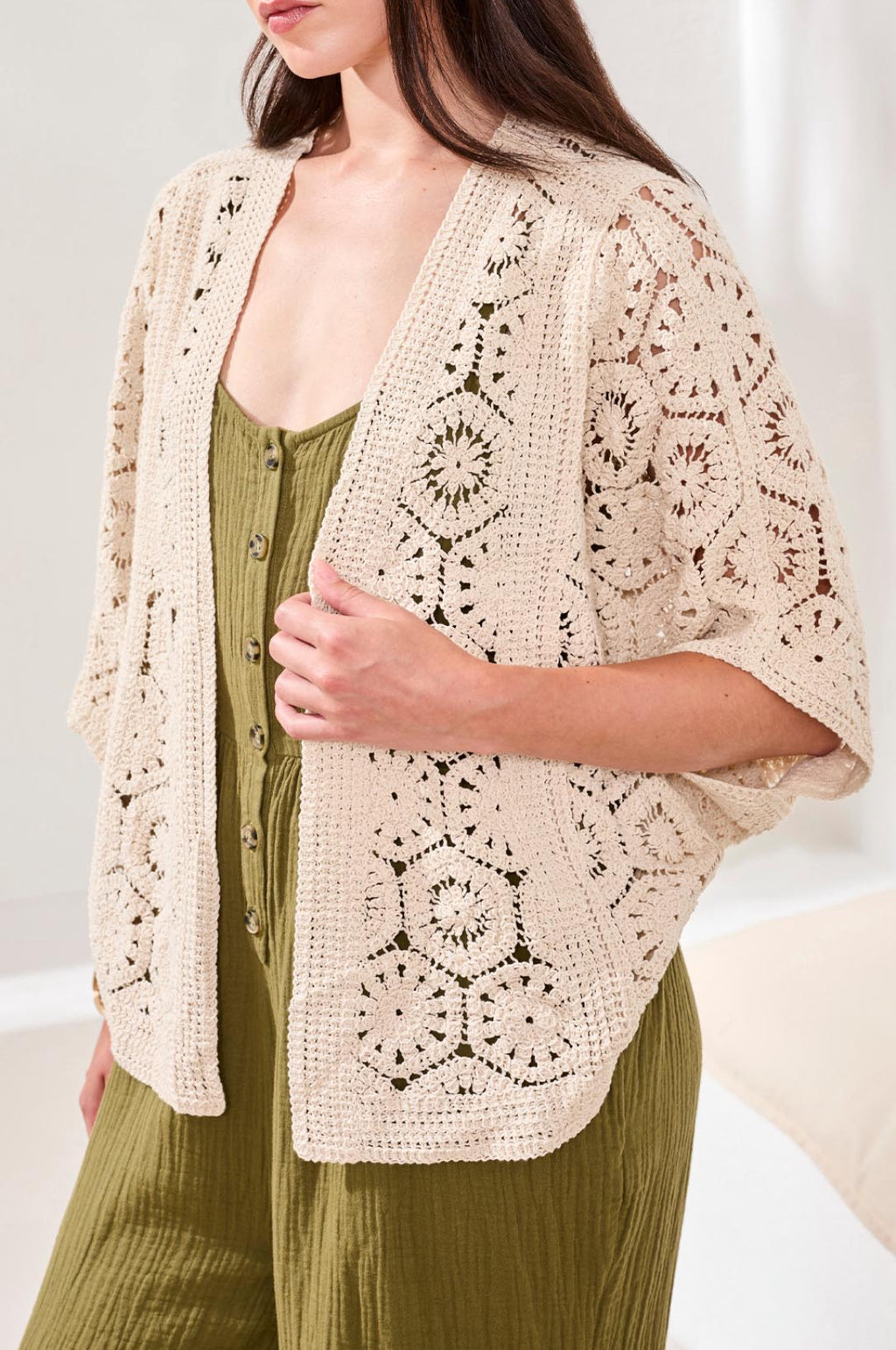 Tribal Crochet Cardigan, Natural