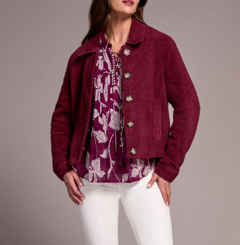 Tribal Button Front Lined Jacket, Wine