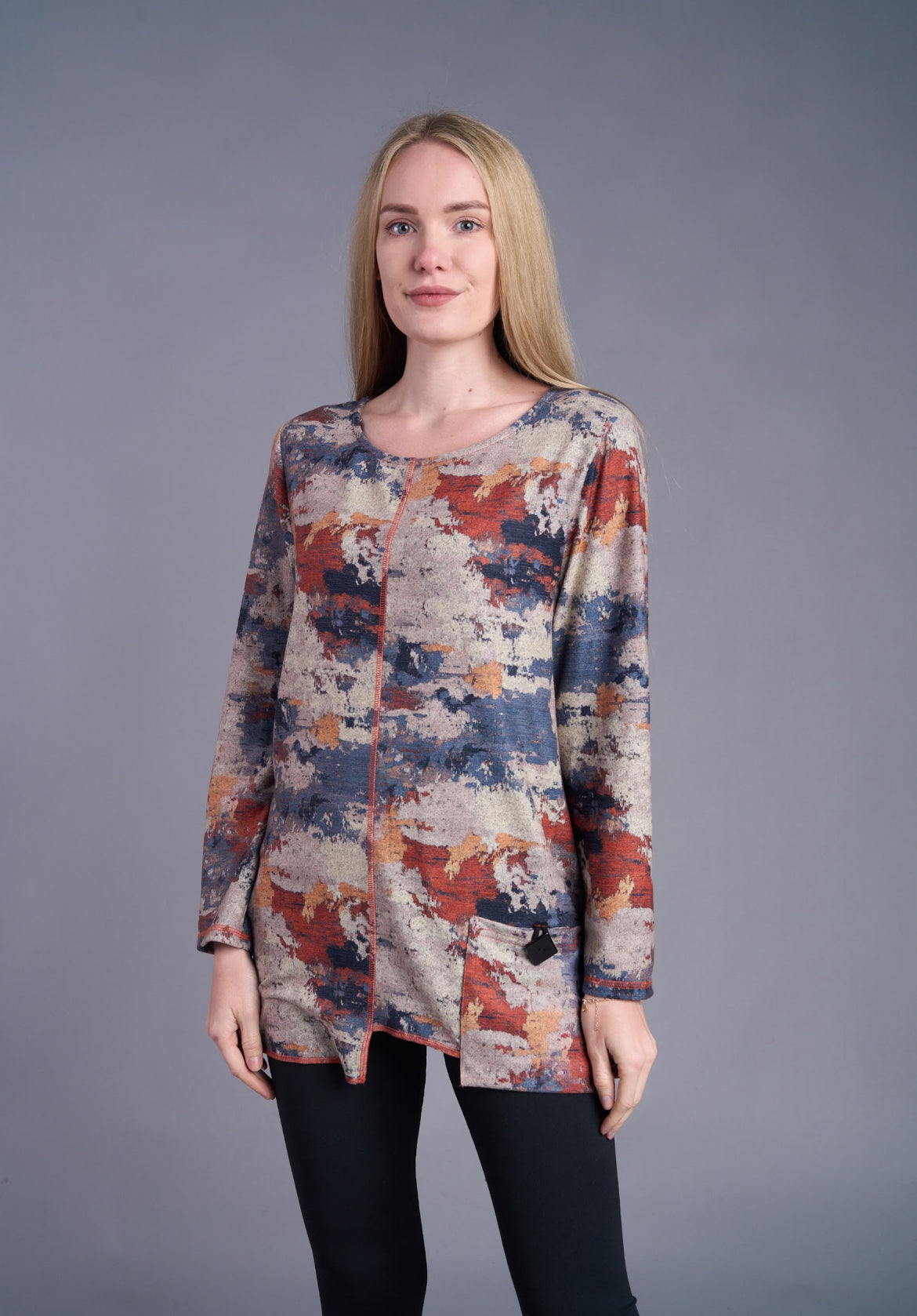 Shana Fleece Unstitched One Pocket Top, Khaki