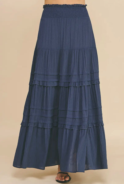 Pinch Tiered Maxi Skirt, Dusty Navy