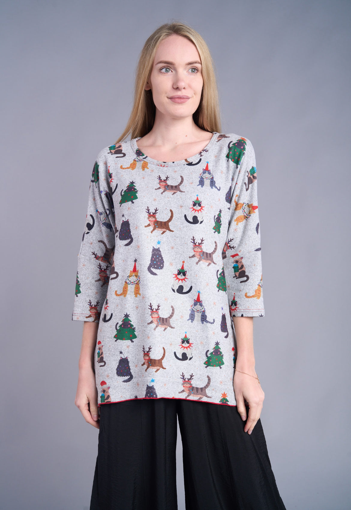 Shana Fleece Scoop Neck Holiday Top, Cat
