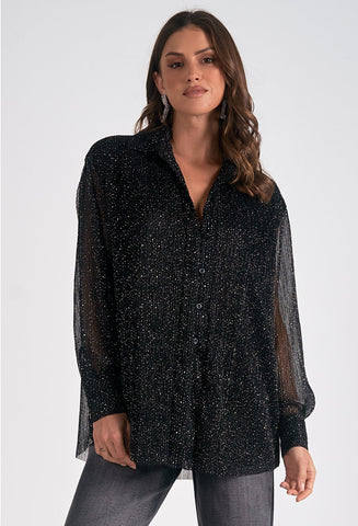 Elan Long Sleeve Oversized Top Black Specs