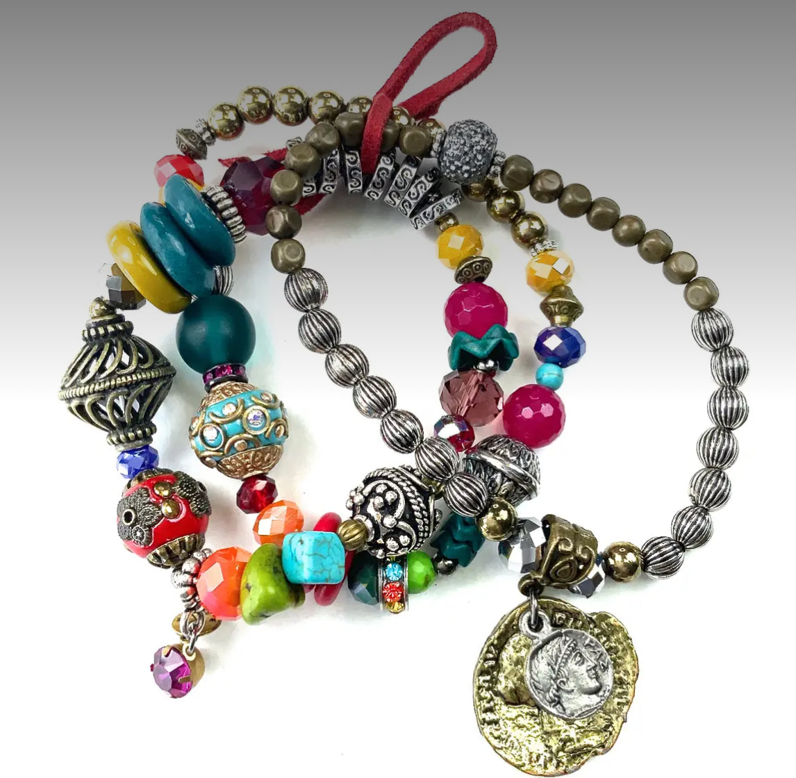 Lost & Found Triple Strand Stretch Set W/Charms