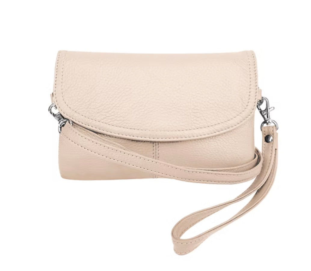 Roma Leathers Leather Crossbody W/ Wristlet, Cream