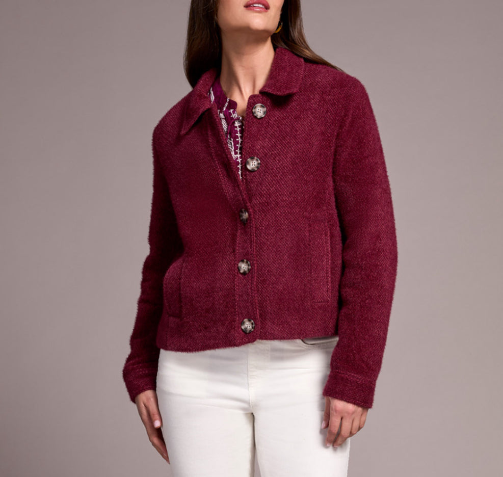 Tribal Button Front Lined Jacket, Wine