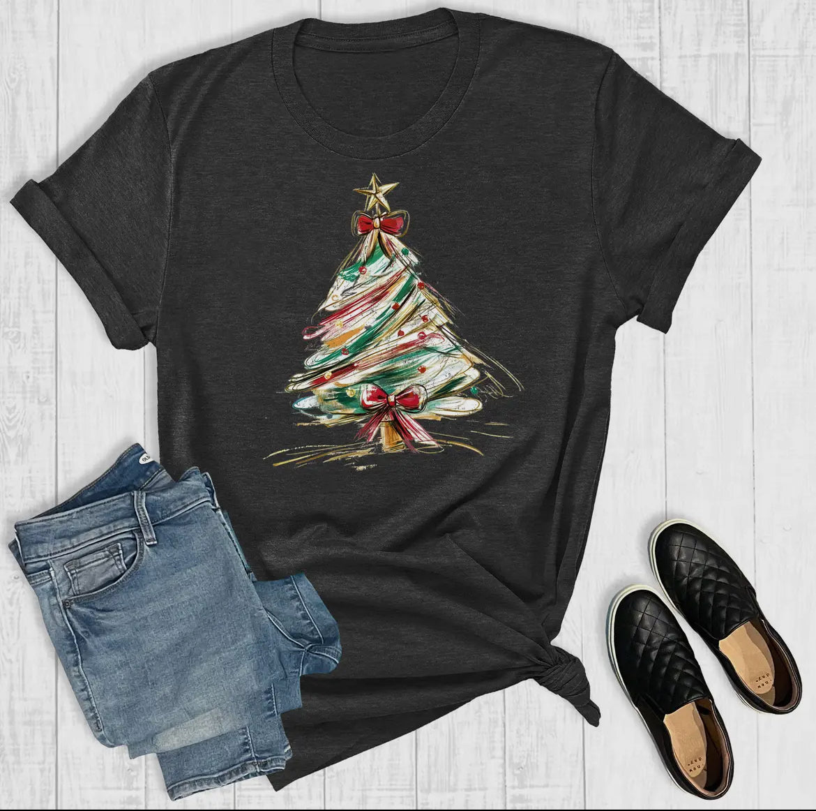 Retro Gilttery Christmas Tree Graphic Tee