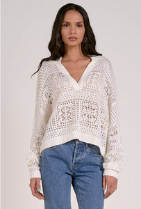 Elan V Neck Collar Sweater, White