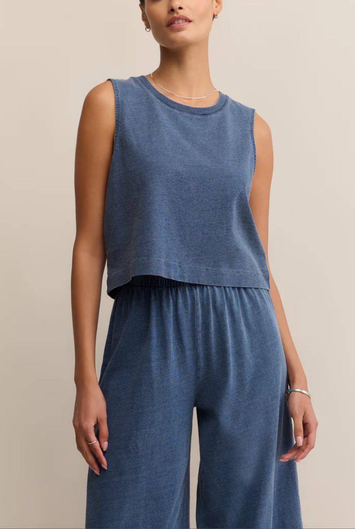 Z Supply Sloan Jersey Denim Muscle Tank, Vintage Indigo