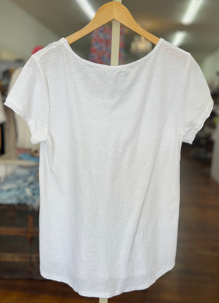 Cut Loose Raw Edge V Neck Top White