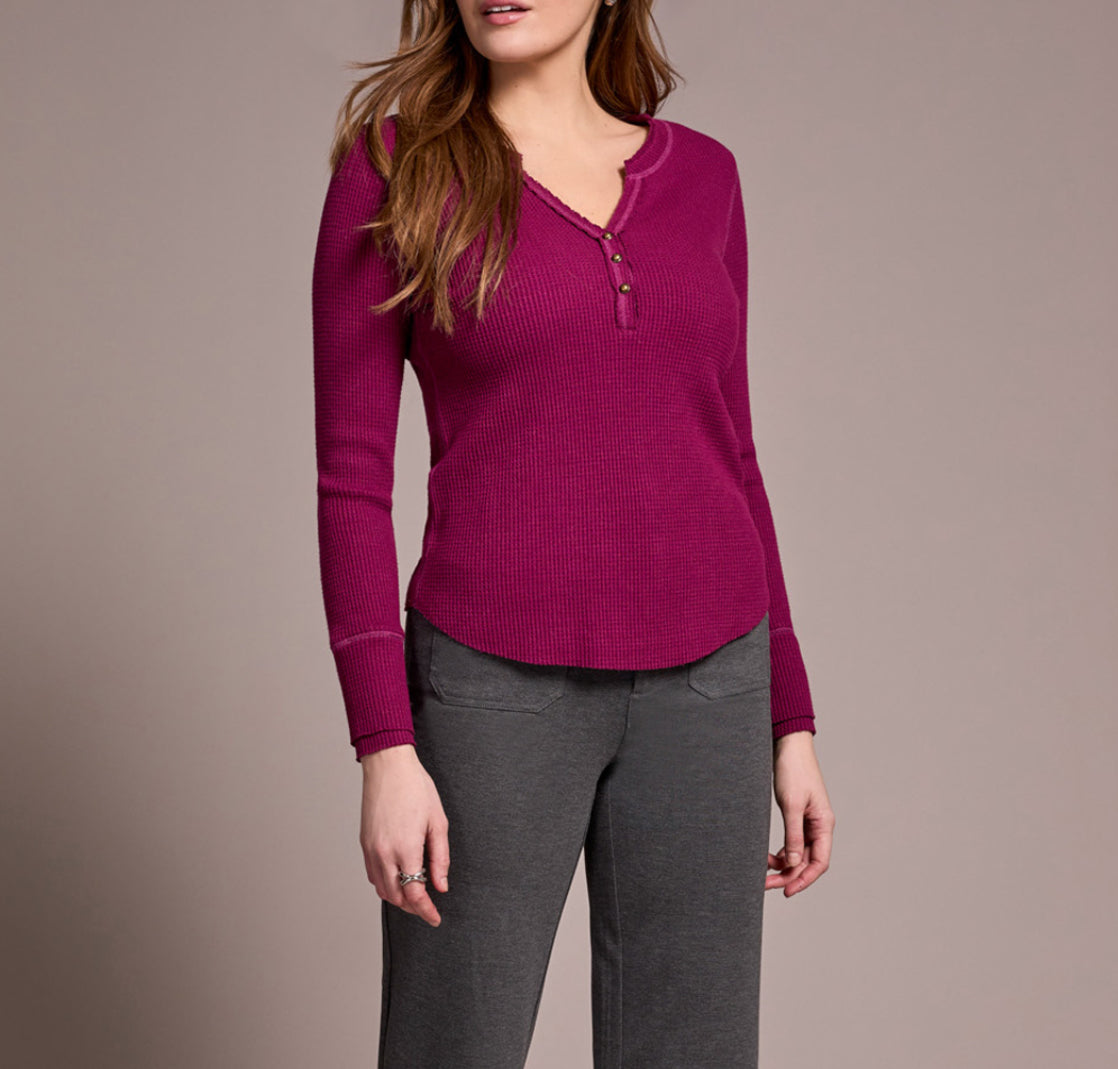 Tribal Henley Top W/Button, Plumwine