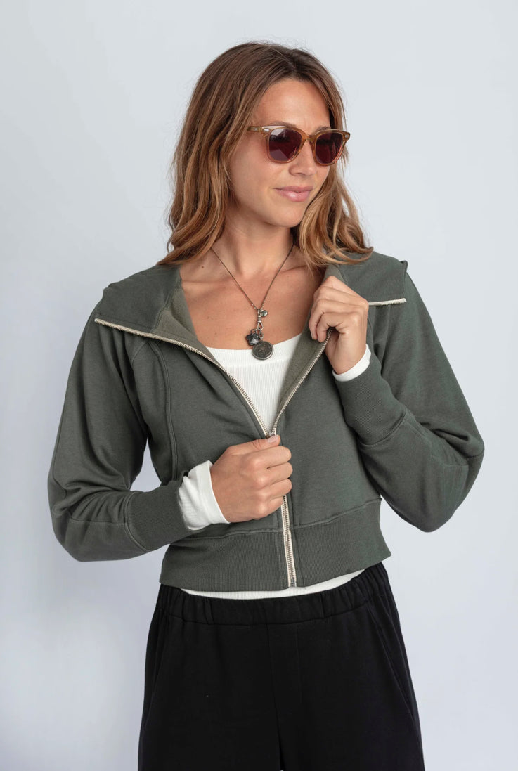 MILA Zip Up Hoodie, Moss