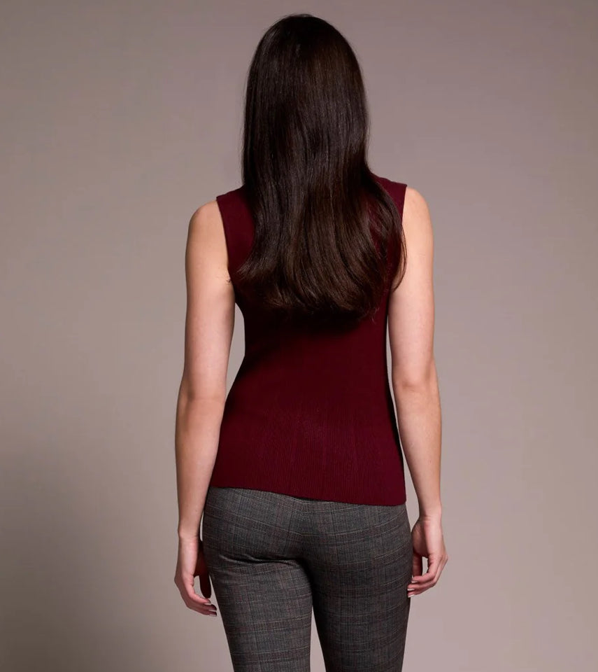 Tribal Textured Sleeveless Mock Neck Top, Wine