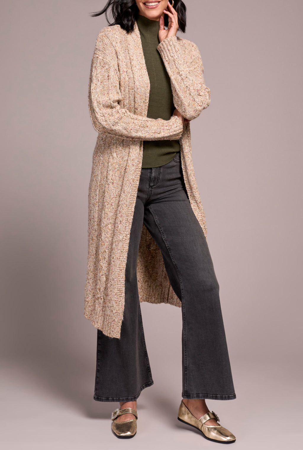 Tribal Textured Multicolored Long Sweater Cardigan, Oatmeal