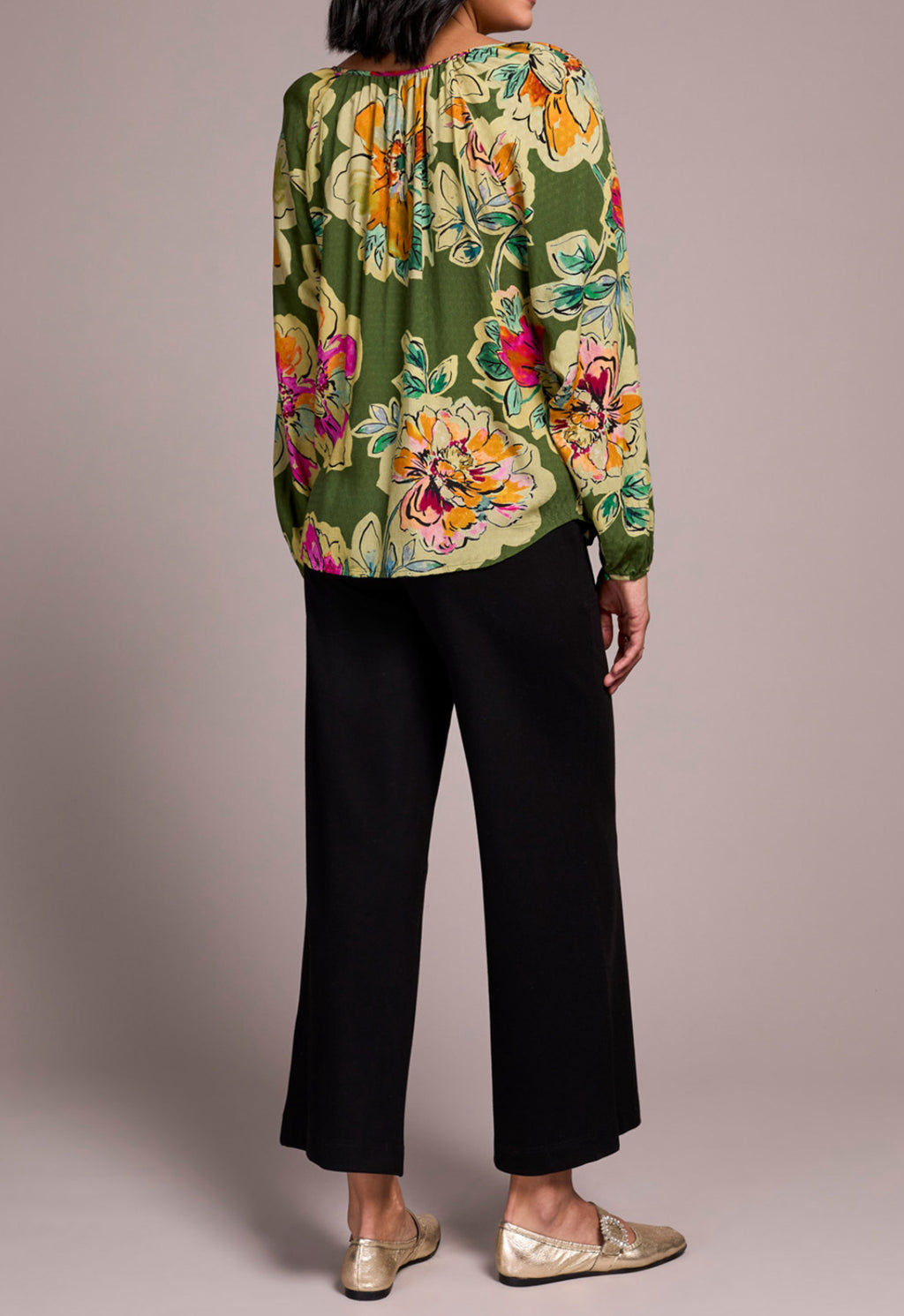 Tribal Long Sleeve Blouse W/Tie, Chive