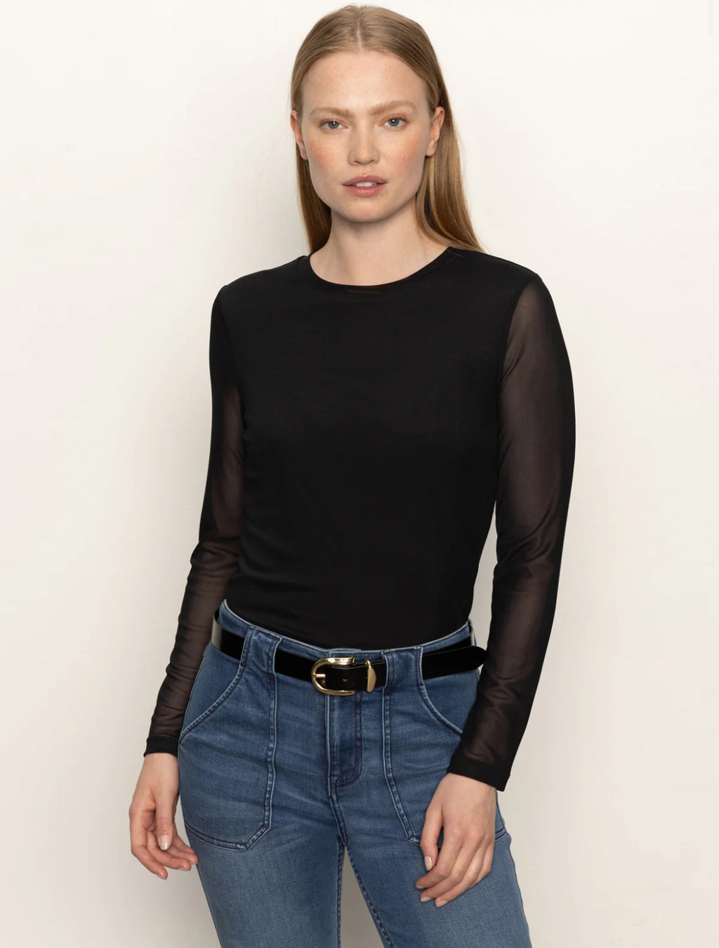 Sanctuary Long Sleeve Perfect Mesh Tee, Black