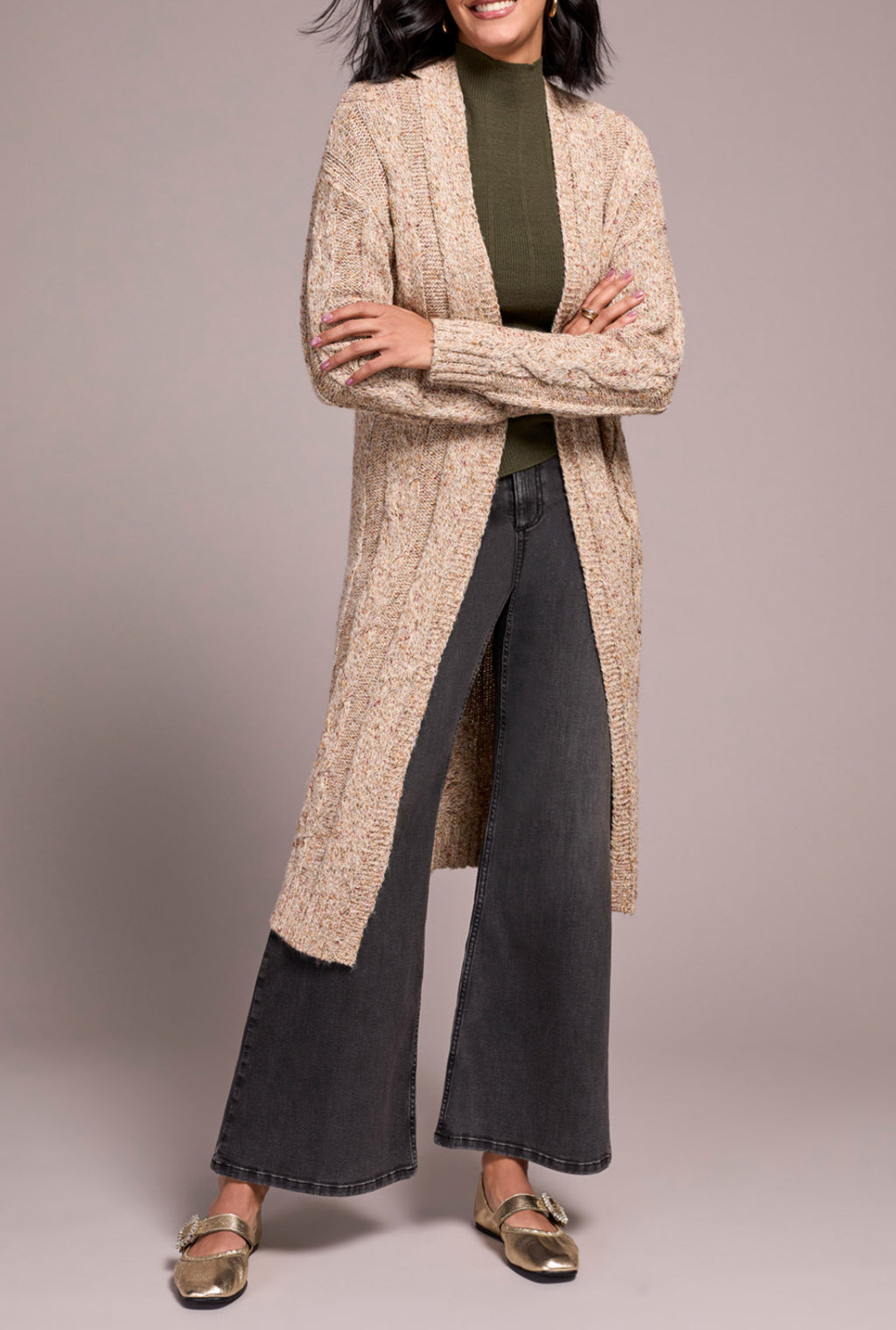 Tribal Textured Multicolored Long Sweater Cardigan, Oatmeal