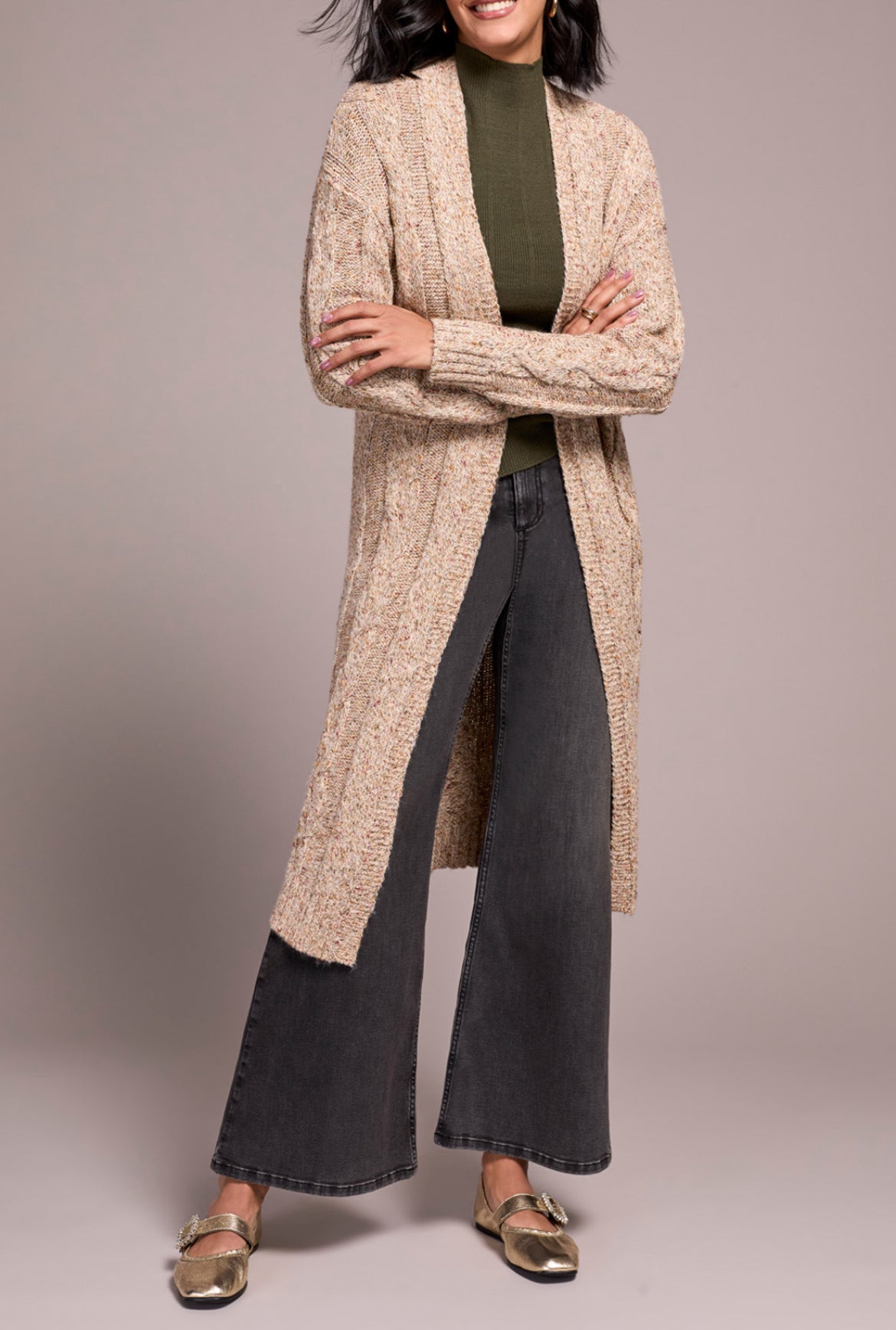 Tribal Textured Multicolored Long Sweater Cardigan, Oatmeal