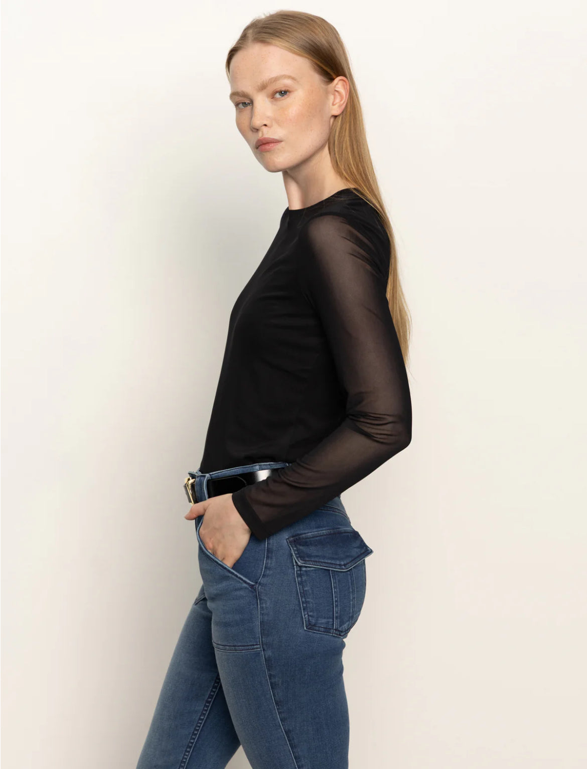 Sanctuary Long Sleeve Perfect Mesh Tee, Black