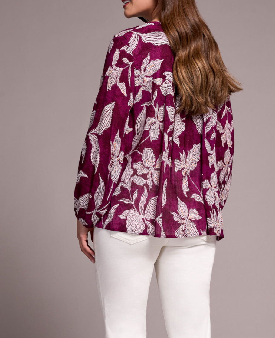 Tribal Wide Sleeve Popover Blouse, Plumwine