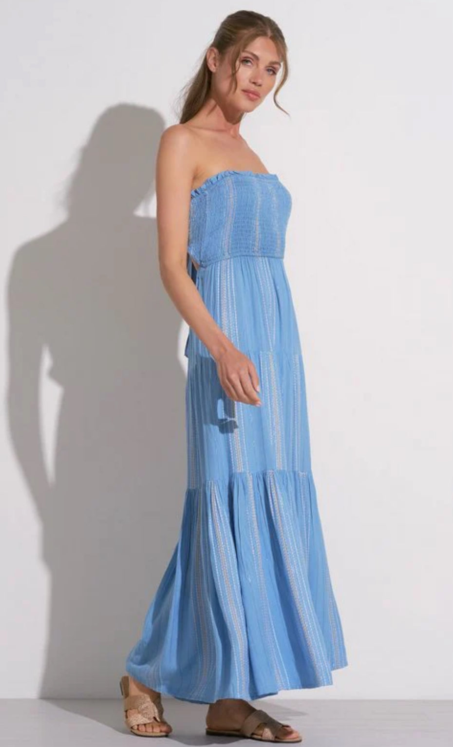 Aria Strapless Maxi Dress, Blue Lilac Stripe