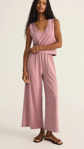 Z Supply Sloane V Neck Top & Scout Flare Pant Set, Pink Smoke