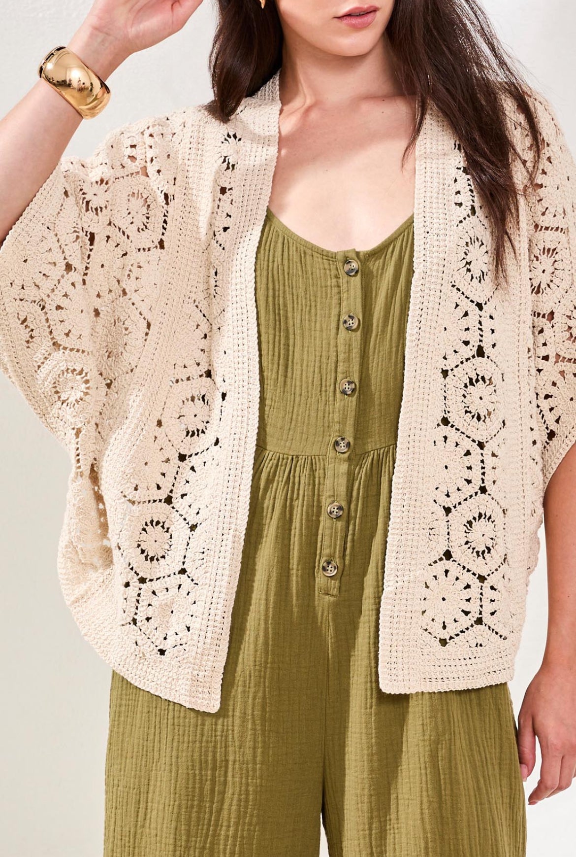 Tribal Crochet Cardigan, Natural