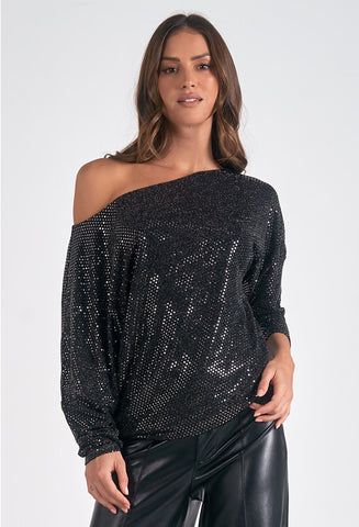 Elan Long Sleeve Off Shoulder Top, Black