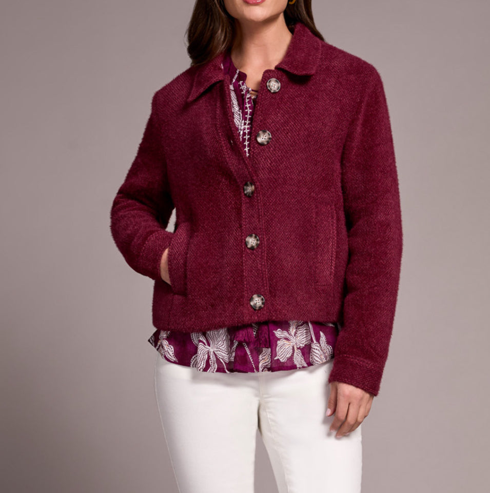 Tribal Button Front Lined Jacket, Wine