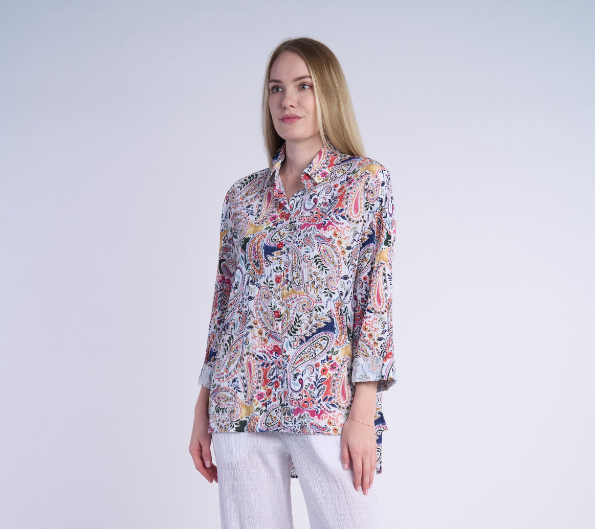 Shana Crushed High Low Shirt, Paisley