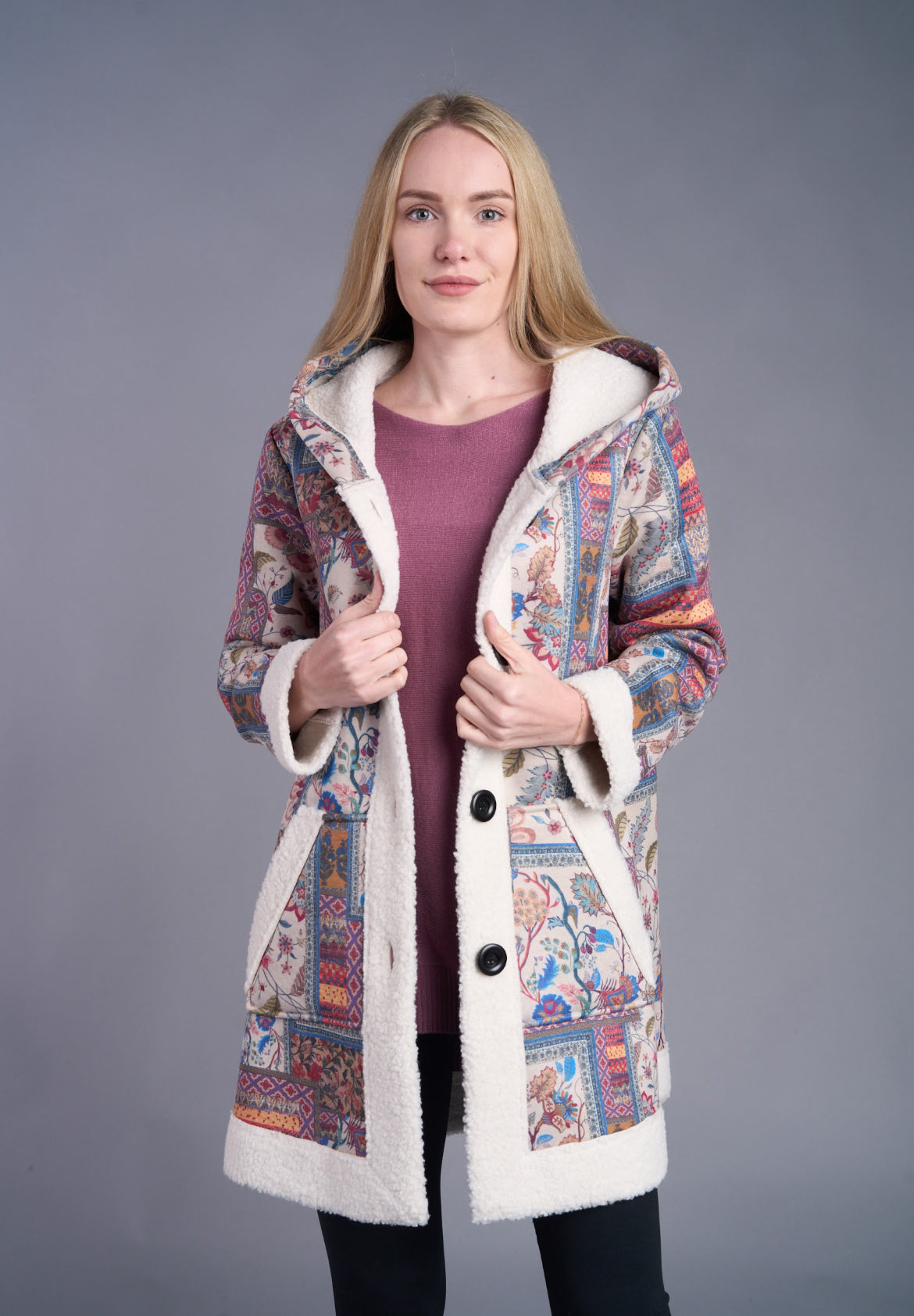 Shana Mixed Print Hoodie, Multi