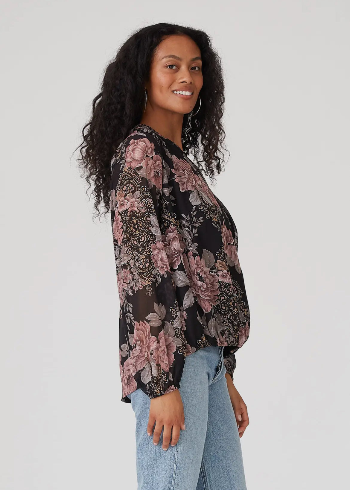 Lovestitch Floral Long Sleeve Surplice Blouse