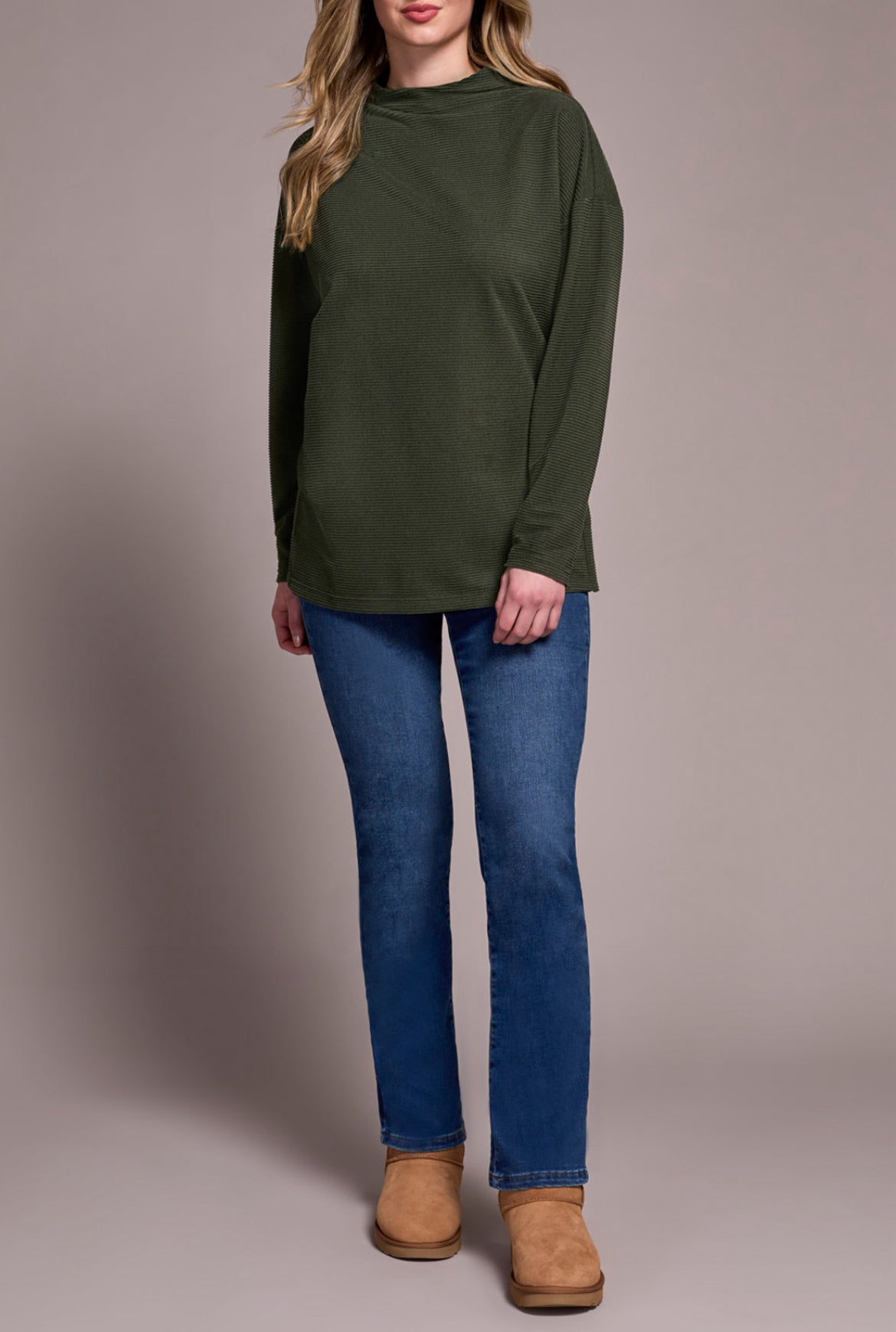 Tribal Funnel Neck Tunic W/Side Slits, H Spruce