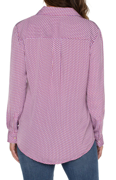 Liverpool Flap Pocket Button Front Woven Blouse, Fuchsia Geo