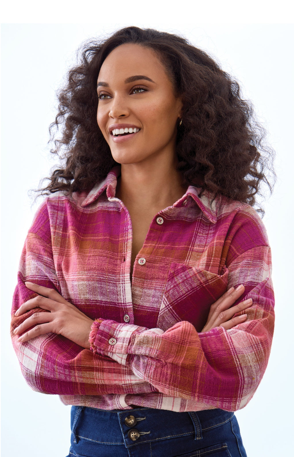 Tribal Plaid Shirt With Fringe Hem, Plumwine