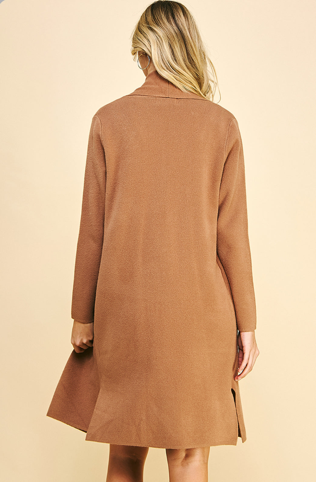 Pinch Open Knitted Cardigan, Camel