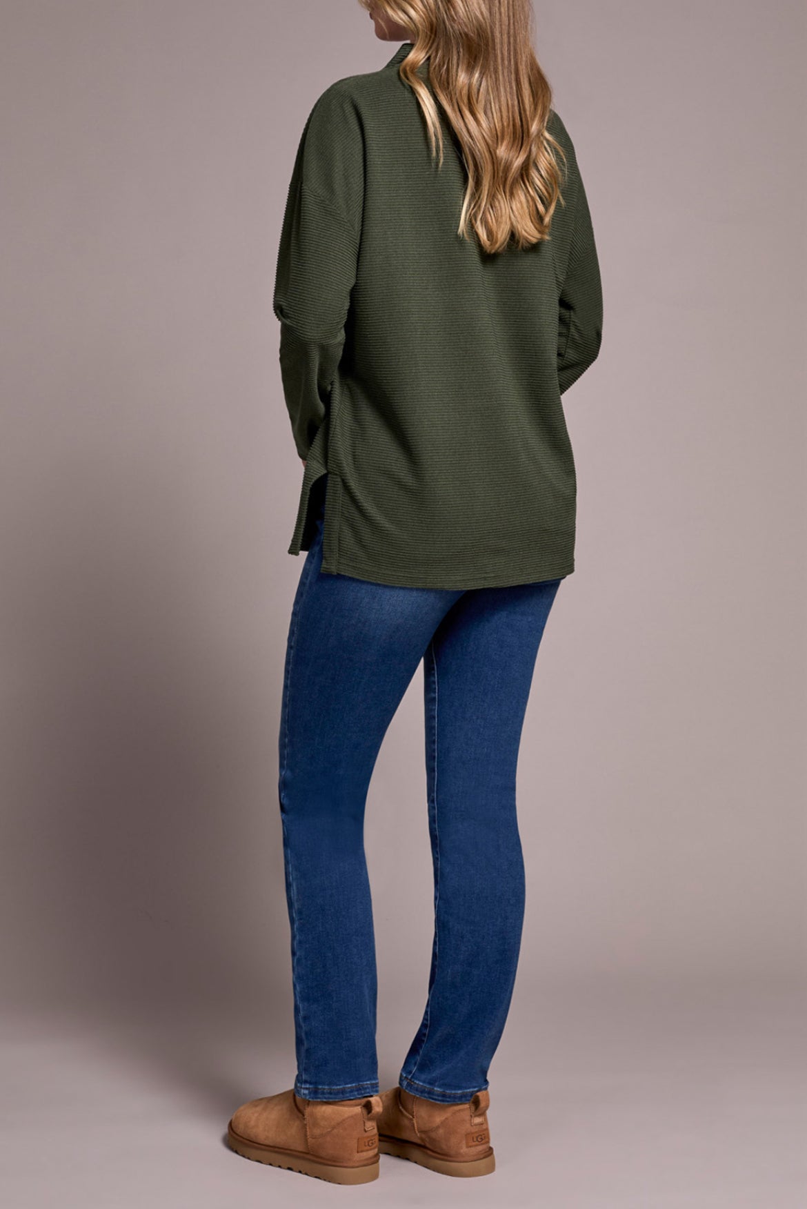 Tribal Funnel Neck Tunic W/Side Slits, H Spruce