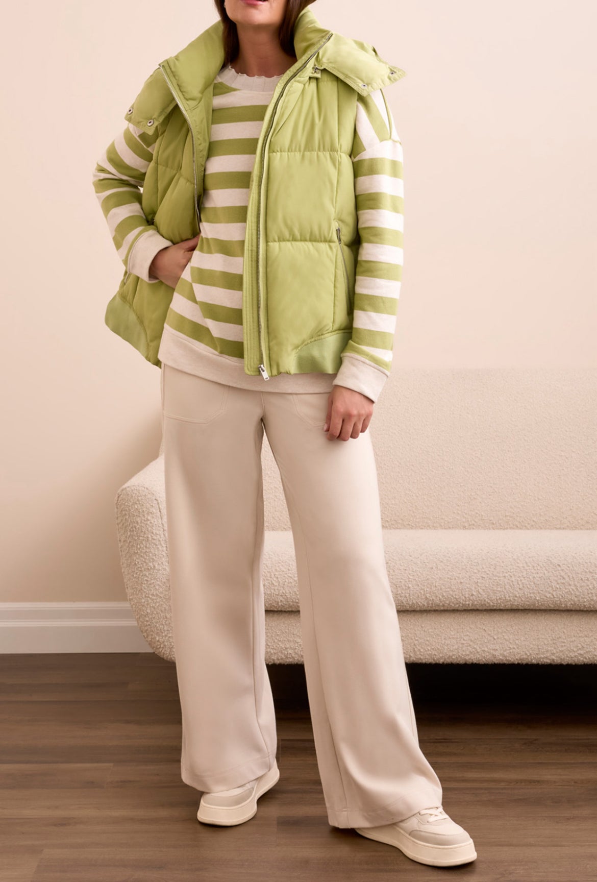 Tribal Quilted Vest W/Removable Hood, Wasabi